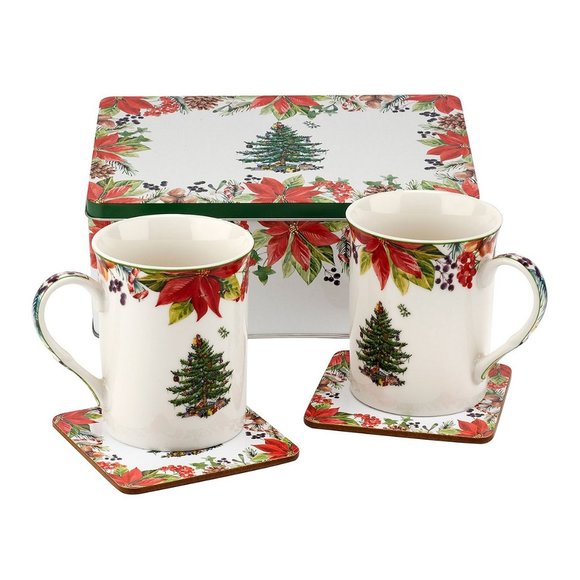 brand new Spode Whimsical Christmas Tree Mugs, Coasters, Tin Set (Collectible) - Picture 2 of 3